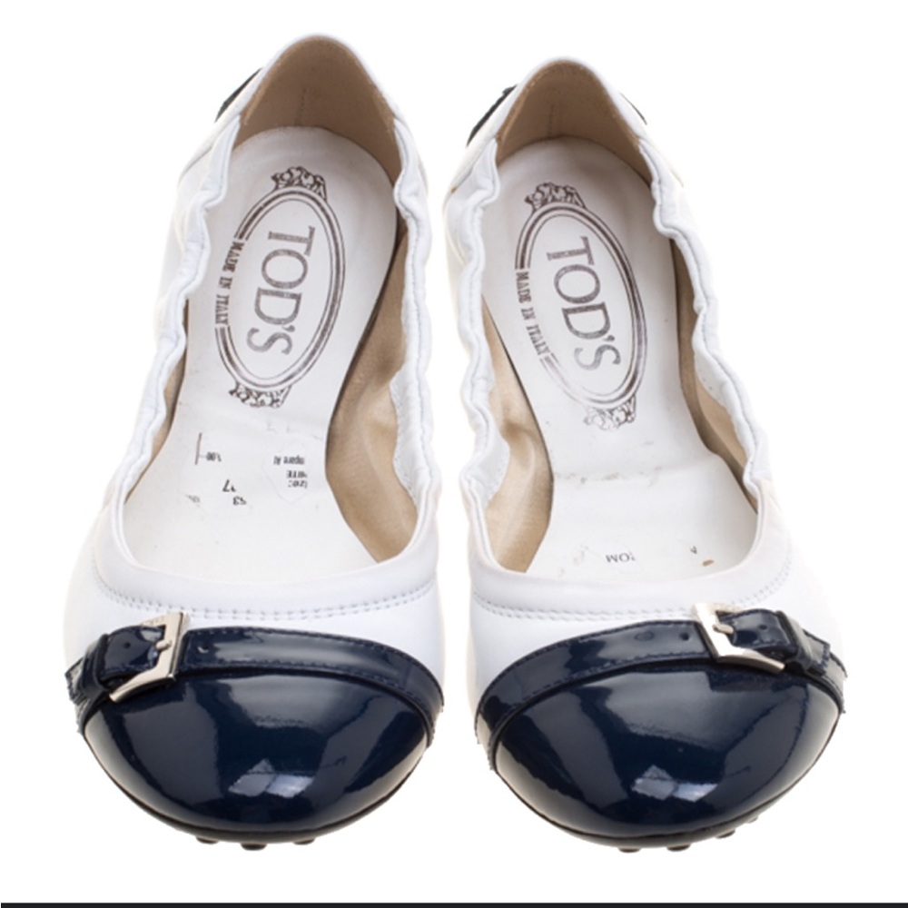 Forever Classic Tod’s Black & Cream Buckle Cap Toe Ballet Flats Sz 38